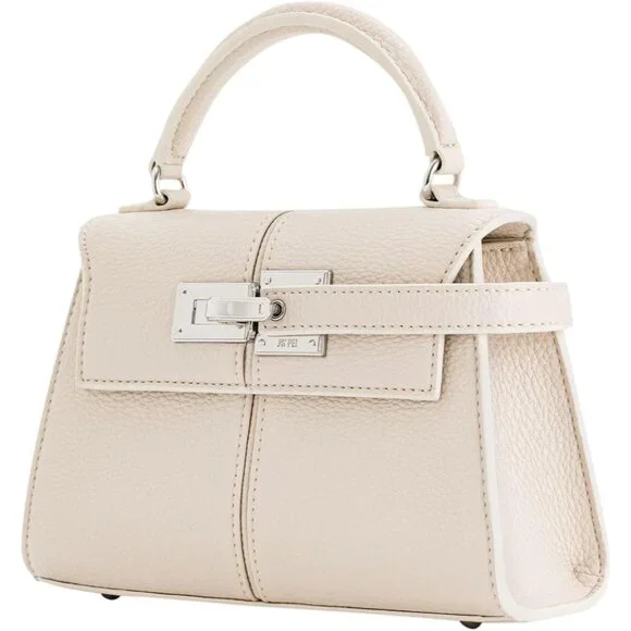 Versatile Women's White Top Handle Bag with Magnetic Closure & Detachable Strap